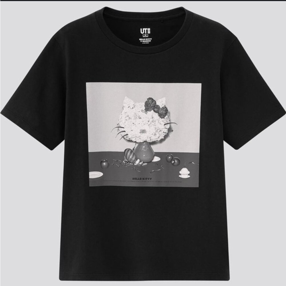 Hello Kitty Black Abstract Flower Vase Art Shirt